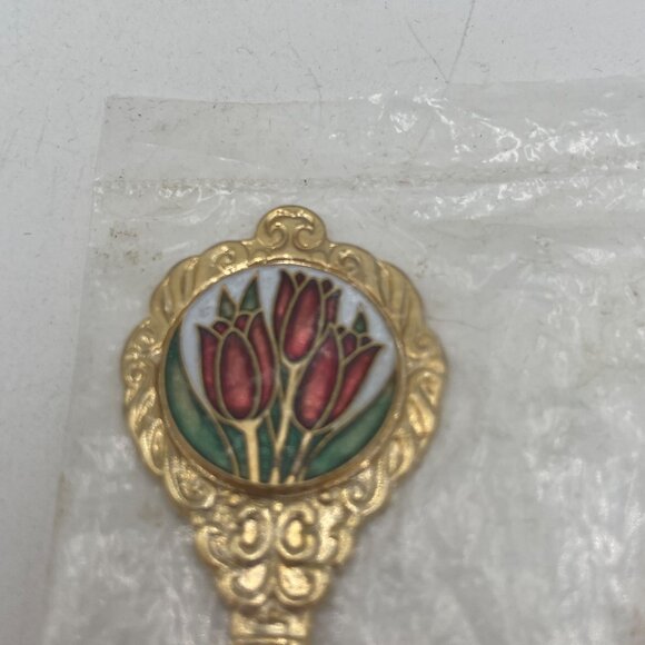 Gold Souvenir Spoon With Floral Enamel Design & "I Will Bloom Where I Am Planted - Picture 3 of 6